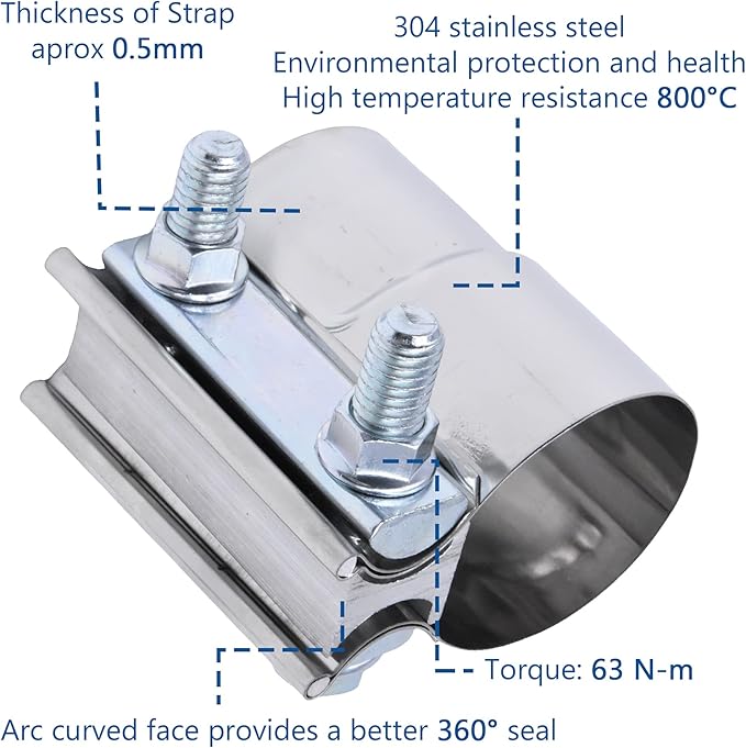 Exhaust Pipe Clamp 2.5 Inch Butt Joint Exhaust Clamp for 2.5" ID to 2.5" OD Pipe with Seal Band Clamp Sleeve 3 Inch Width 304 Stainless Steel (2PCS)