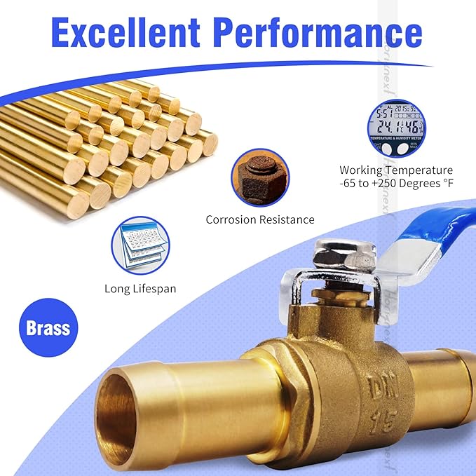 Brass 3/4 inch Barb Ball valve, water pipe air pex hose fuel line oil tubing hydro flow natural gas insulation,shut off with Clamps （ 2 pcs)
