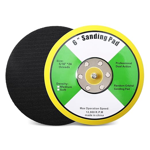 2Pcs 6in Hook and Loop Flexible Backing Pad, 6" Sanding Back Pad 5/16" 24 Thread for Air Orbital Sander and Pneumatic Polisher