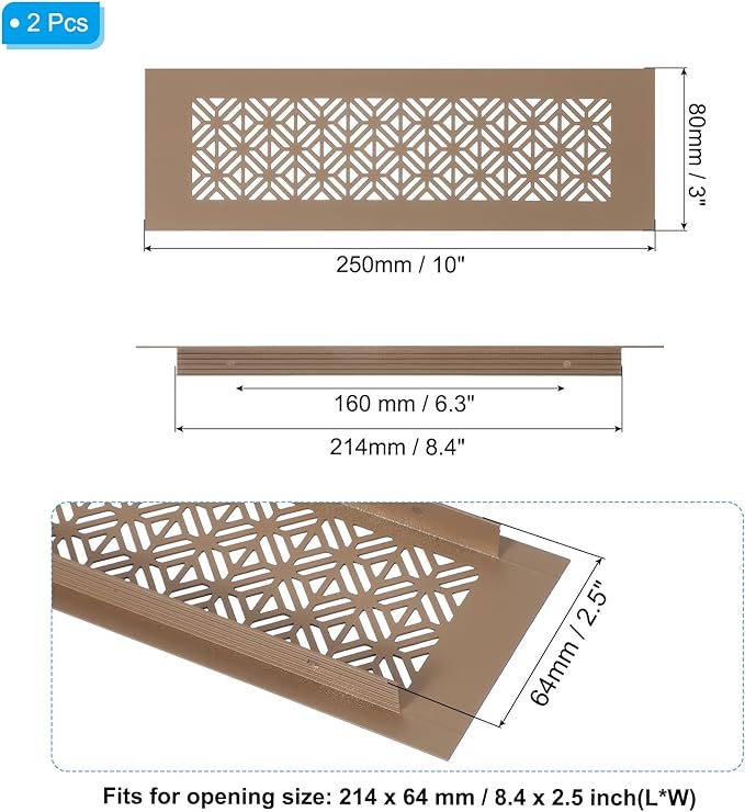 PATIKIL 10 x 3 Inch Door Air Vent Cover, 2 Pcs Heavy Duty Aluminum Grille Ventilation Cover Louvered with Mounting Screws for Cabinet Wardrobe Door, Brown