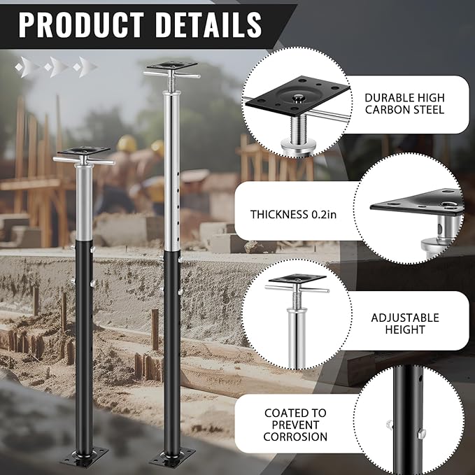 2 Pcs Adjustable Jack Post, 37"-61" Height Range, Basement Floor House Screw Jacks for Lifting Joist Beam Brace for Cellar Ceiling, Center Point Load Capacity 11023 Lbs, Black