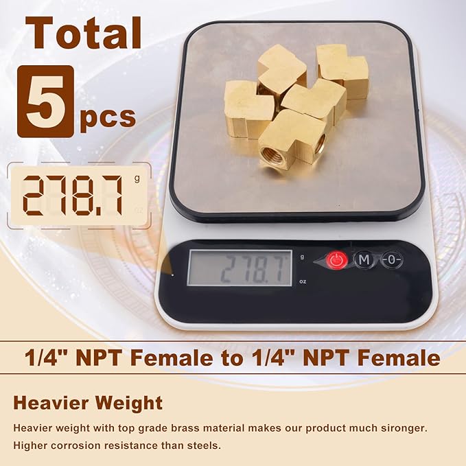 5pcs 1/4” Brass Fittings 90 Degree Barstock Street Elbow 1/4" NPT Female Pipe to 1/4" NPT Female Pipe 1/4 NPT Female Fittings Elbow Forged Brass Pipe Fittings