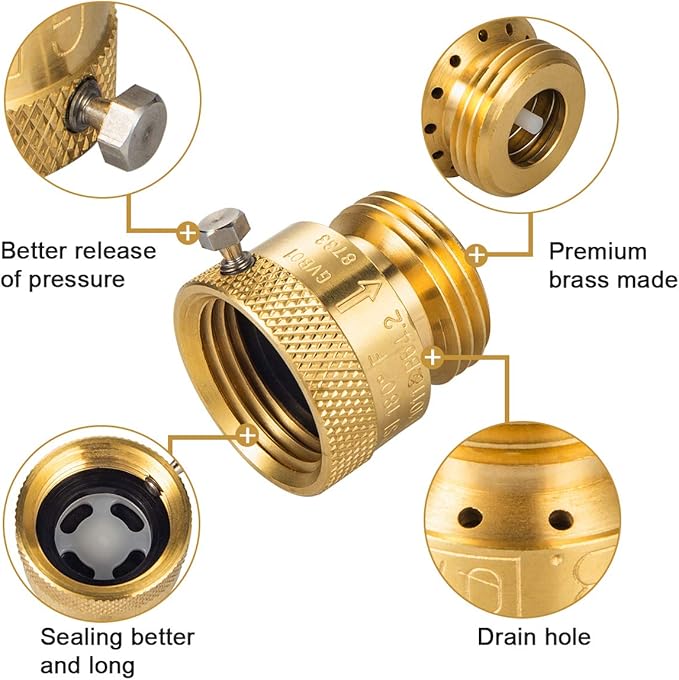4-Pack Brass Vacuum Breaker Set 3/4" Anti-Siphon Hose Bib Valve for Garden Spigot RV Hose Connection Backflow Preventer Connector with Tape and Extra washers