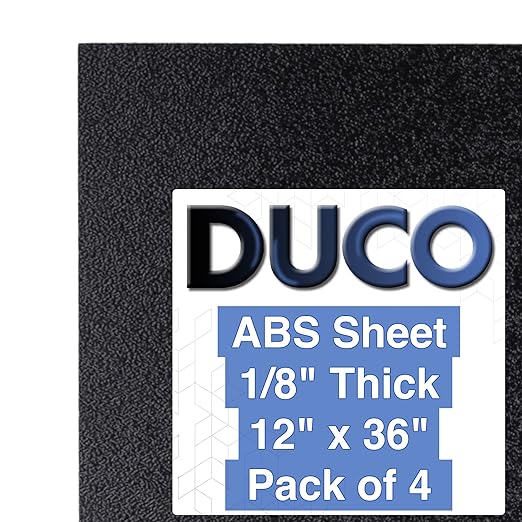 Duco USA-Made ABS Plastic Sheet 1/8 Inch Thick 12" x 36" - 4 Pack of Black Thermoplastic Panels - Textured, Heat Moldable ABS Board for DIY, Car Interiors, Crafts, and More