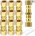 GASHER 10PCS Brass Compression Tube Pipe Fitting Connector, 14mm Tube OD Connector