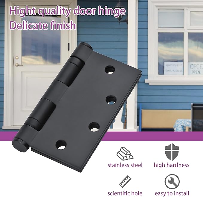 Matte Black Heavy Duty Door Hinge 4.5 X 4.5 Inch Ball Bearing Commercial Hinges Square Corners Interior and Exterior Hardware for 4-1/2 Doors Hinge Grade ANSI/BHMA A156 Grade 1.