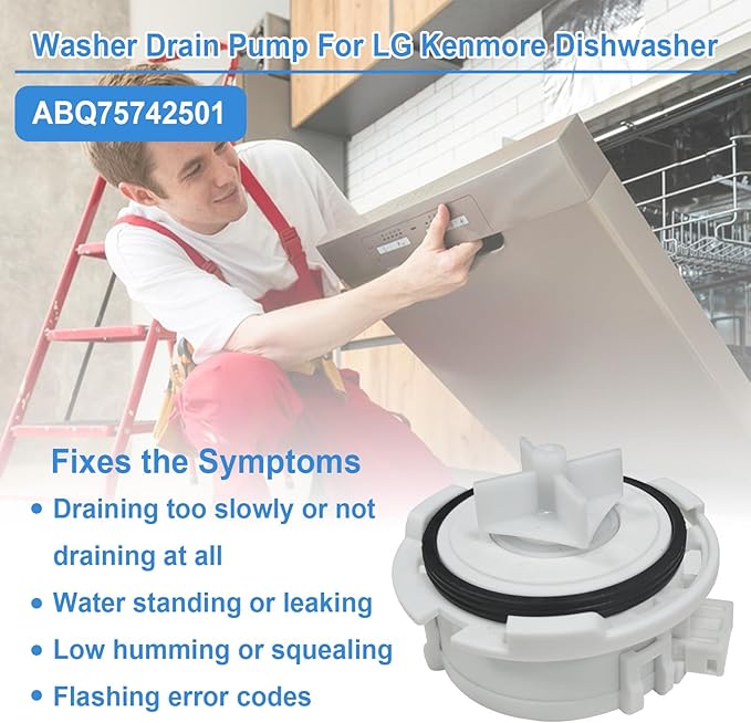 ABQ75742501 Dishwasher Drain Pump Motor Assembly Fit for Kenmore LG Dishwasher Drain Pump Replaces Part LDTS5552S, ABQ75742501, ABQ75742505, EAU62043401, 4963038, EAP12742537, EAU60710801