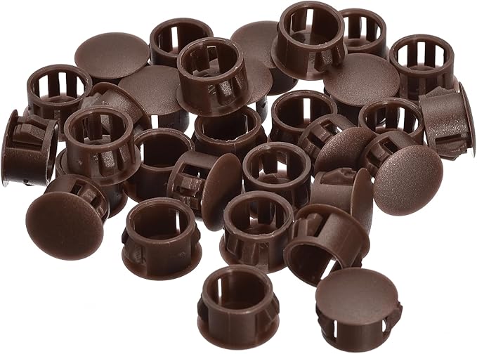 uxcell 14mm(35/64") Plastic Hole Plugs, 36Pcs Flush Type Panel Round Snap in Fastener Knockout Locking Plugs for Furniture Insert End Caps Panels, Brown