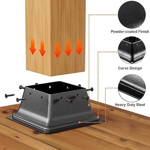 5Pcs 4x4 Post Base , Internal 3.6"x3.6" Heavy Duty Powder-Coated Steel Post Bracket Fit for Standard Wood Post Anchor, Decking Post Base for Deck Porch Handrail Railing Support with Screws