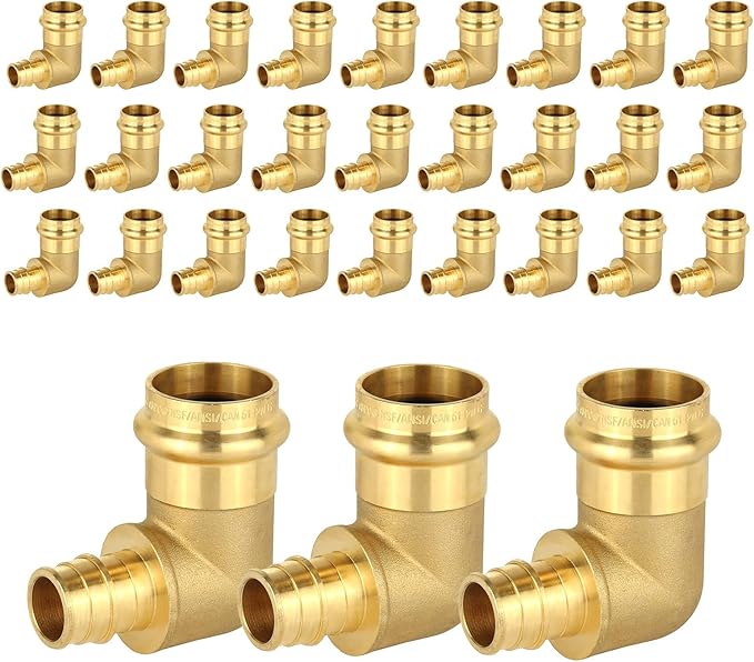 30-Pack HeSun Copper Press Fitting Elbow, 1" PRESS X 3/4" PEX-A F1960 Expansion Elbow, LF Brass