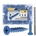 155Pcs 1/4 x 1-1/4 in Concrete Screws with Drill bits,Masonry Screws for Concrete Assortment Kit,Flat Head Block Cement Stacoo Screws and Anchors,Diamond Point,Blue Coated(2LB)