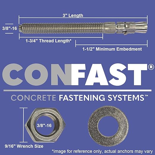 CONFAST 3/8" x 3" Wedge Anchor Zinc Plated (Box of 50)