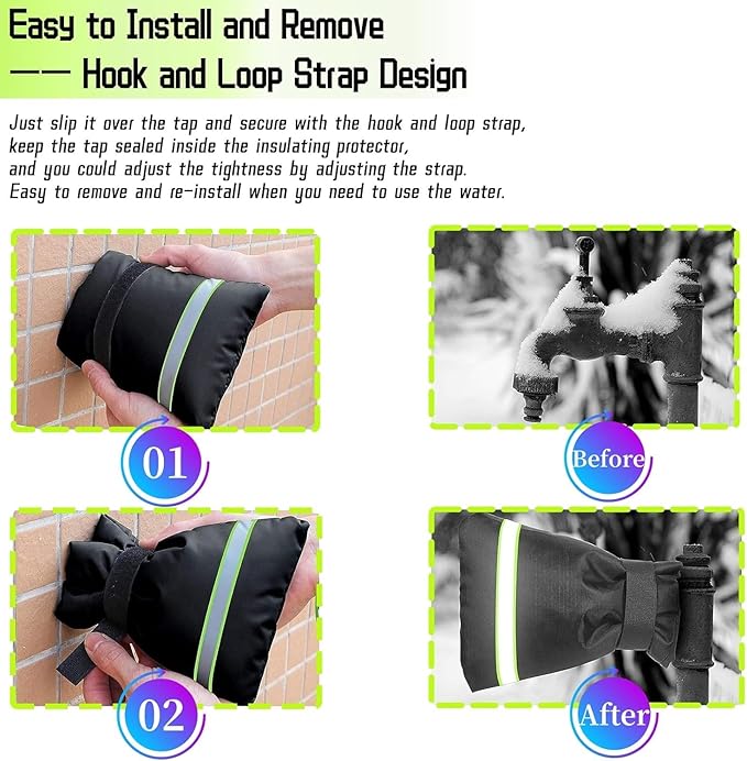 2 Pack Outdoor Faucet Covers for Winter, 15" W x 35" H Outside Yard Hydrant Protector Socks Winter, Insulated Hose Bib Protector Cover, Spigot Pipe Cover Freeze Protection Black