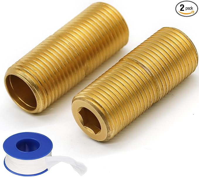 (2 pcs) Brass Pipe Adapter Plumbing, G Thread 1/2" Male to NPT Thread 1/2" Male Pipe Fitting Adapter, 3 inch Length, Seamless and Leakproof (3" Length)