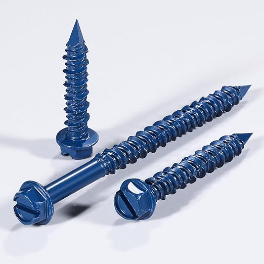 Wensilon(30 PCS) 3/16" * 3-1/4" Slotted Hex Concrete Screws Anchor Blue Hexagon Head for Anchoring to Masonry, Block or Brick Stucco