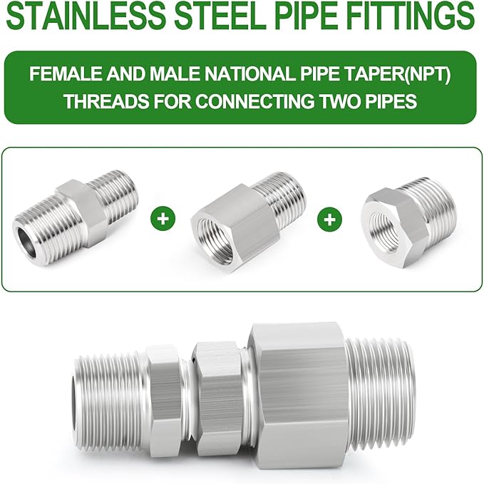 TAISHER 5PCS Forging of 316L Stainless Steel Reducer Hex Bushing, 1/2" Male NPT to 1/4" Female NPT, Reducing Forging Pipe Adapter Fitting