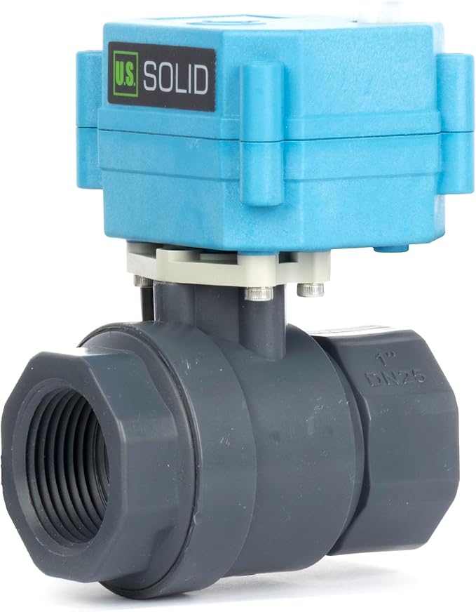 U.S. Solid 1” PVC Motorized Ball Valve - Plastic Electrical Ball Valve, 2 Wire Auto Return, AC 110~230V, Normally Closed