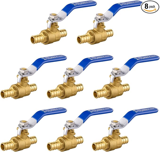 8 Pack Ball Valves, 1/2" Pex Crimp Shut Off Valve Blue, Brass Full Port Pex B Shut Off Ball Valve for Hot and Cold Water, NSF/ANSI 61 Certified