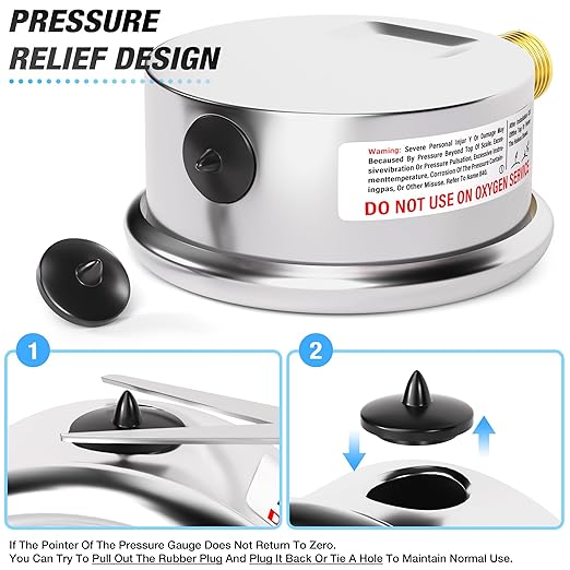 MEANLIN MEASURE -30inHG~30Psi Stainless Steel 1/4" NPT 2.5" FACE DIAL Vacuum Pressure Gauge, Lower Mount, with 1/2" NPT and 3/8" NPT Hex Bushing