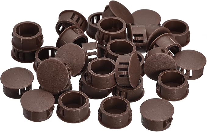 uxcell 18mm(45/64") Plastic Hole Plugs, 36Pcs Flush Type Panel Round Snap in Fastener Knockout Locking Plugs for Furniture Insert End Caps Panels, Brown