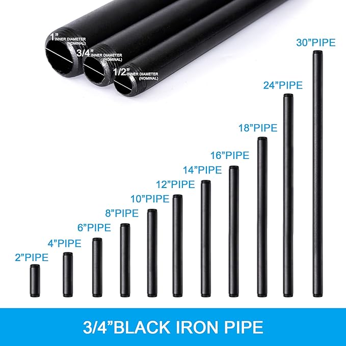 3/4" x 30" Black Painted Industrial Pipe, Home TZH 4 Pack Threaded Black Iron Pipe Nipple for DIY Project/Furniture/Shelving Decoration(4, 30")