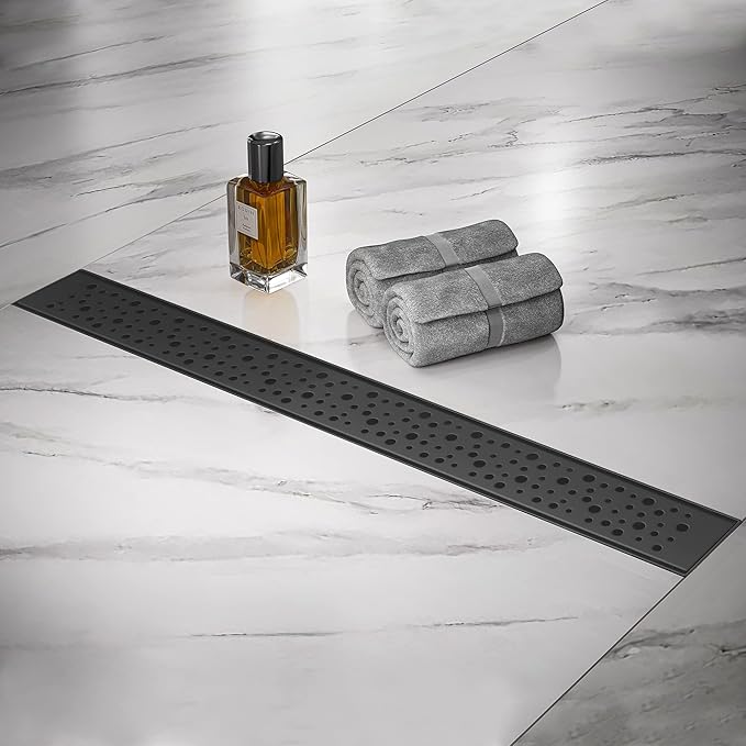Linear Shower Drain 36 Inch, Bubbles Shower Drain SUS-304 Stainless Steel, 51L/Min Fast Drainage Floor Linear Drain, US Standard CUPC Certified, Matte Black, SD-099