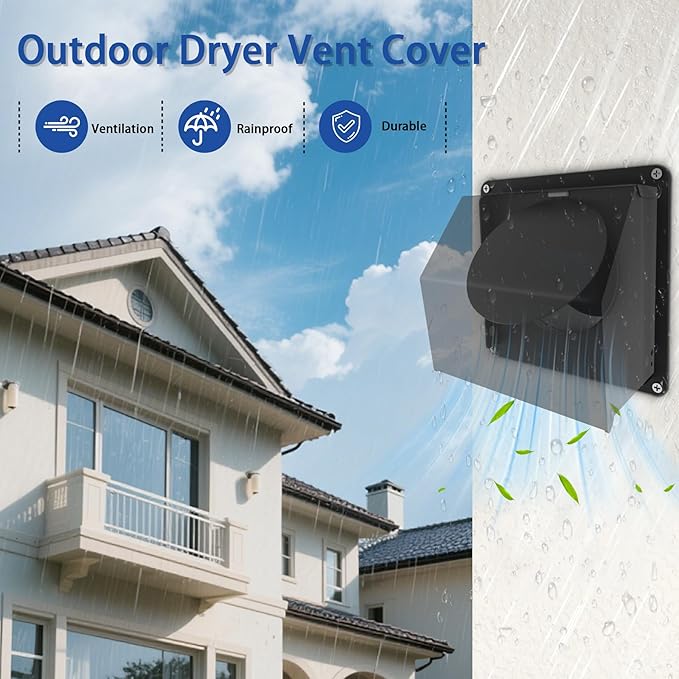 4 Inch Dryer Vent Cover Outside, Exterior Dryer Vent Cover with Detachable Front Cover, Outdoor Dryer Vent Cover with Cushioned Non-Return Flap, High Quality Steel Air Wall Vent for House