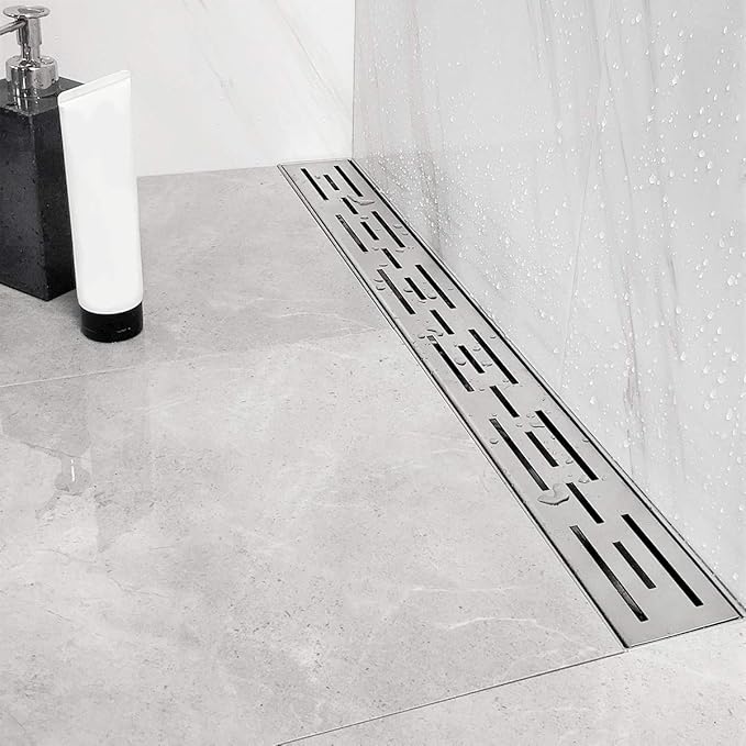 Neodrain 24 Inch Rectangular Linear Shower Drain with Brick Pattern Grate, Brushed 304 Stainless Steel Bathroom Floor Drain, Shower Floor Drain & Hair Strainer, CUPC Certified