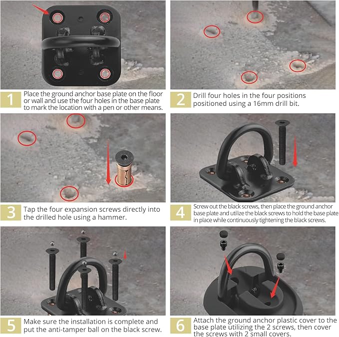 Anbte Security Ground Anchor, Floor or Wall Anchor for Securing Motorcycles, Bicycles, Scooters, Heavy Duty Alloy Steel Ground Anchor Foldable Permanent Locking Point, Black