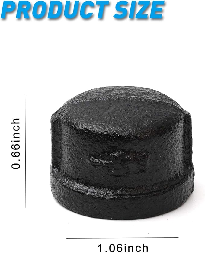 1/2" Black Pipe Cap, Home TZH 20 Pack Malleable Iron Cast Pipe Caps for Steam-Punk Vintage Shelf Bracket DIY Plumbing Pipe Decor Furniture (20, Black 1/2 Inch)