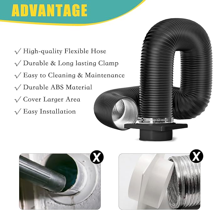 VIWINVELA Dryer Vent Hose Connector Kit - Dryer Vent Wall Plate with Hose - Dryer Duct Connector with Quick Connect & Disconnect Dryer Dock Connector (Dryer Vent Connector with 4in-5ft Black Hose)