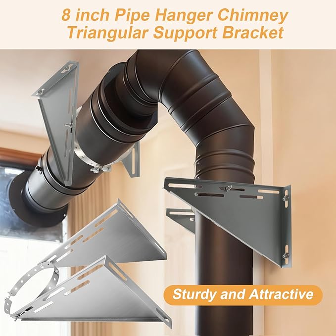 Adjustable 8" Chimney Pipe Wall Support Bracket, Fireplace Pipe Wall Bracket for 6" (8" O.D.) Double Wall Chimney Pipe