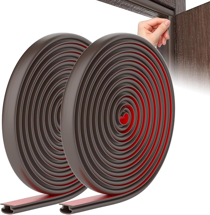 Weather Stripping Door Seal Strip, D Shape Rubber Door Weather Stripping,Self Adhesive Doors Seal Strip for Window Frame Weatherstripping Soundproofing Insulation (Brown, 50FT)