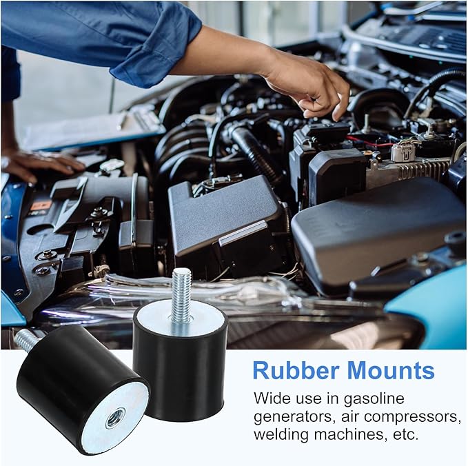 uxcell M10 Rubber Mounts, 1Pcs 50x50mm(DxH) Rubber Cylindrical Anti Vibration Isolator Shock Absorber with Lock Nut for Car Bobbin Generator Air Compressors