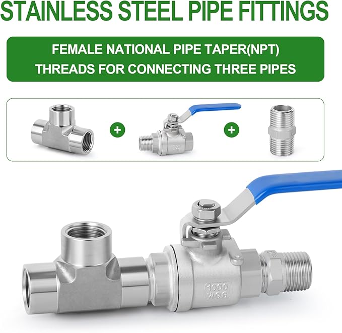 TAISHER 2PCS Forging of 304 Stainless Steel Tee Pipe Fittings, 1/8" x 1/8" x 1/8" NPT Female Pipe Fittings