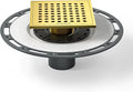 Square Shower Drain 6" Polished Gold with PVC Bonding Flange Base 304 Stainless Steel Drain Grate Removable with Stainless Drain Key for Low Profile Shower Tiles