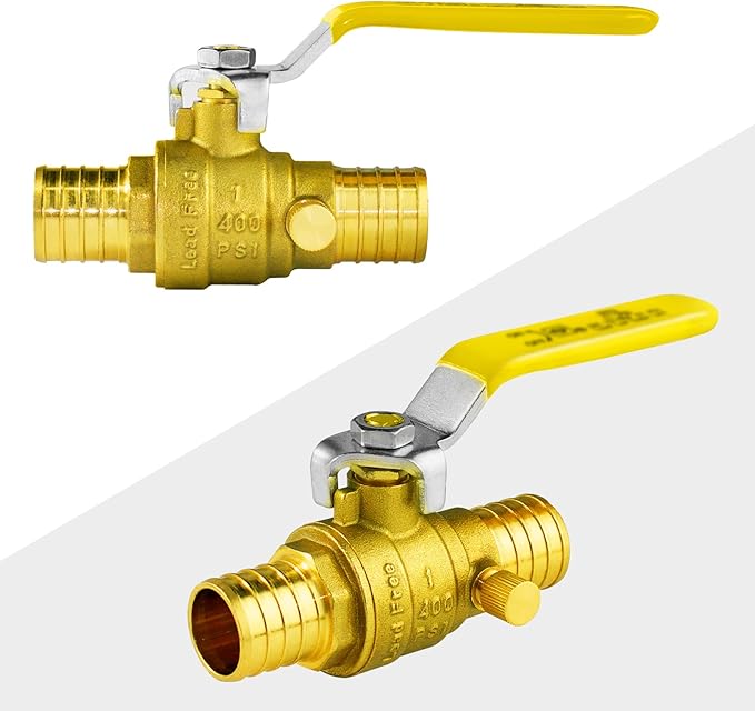 WiseWater 1 Inch X 1 Inch PEX Ball Valve with Drain, Brass Plumbing Fitting, Full Port Water Stop Shut Off Valve (5pack)