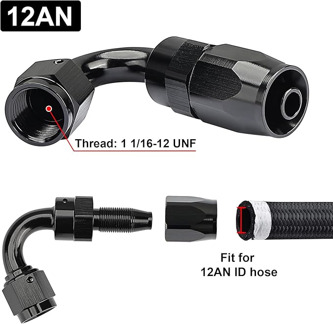 EVIL ENERGY 12AN Hose End Fitting 120 Degree Swivel for CPE Braided Fuel Hose Black