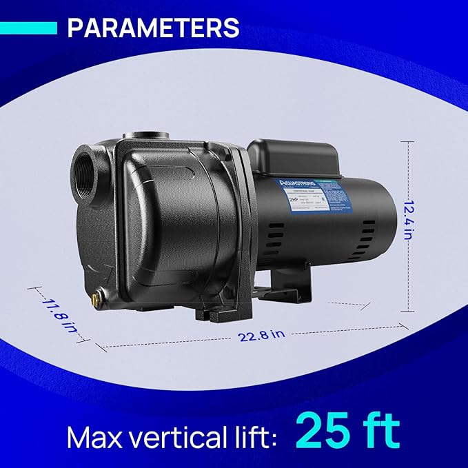 AQUASTRONG 2 HP Shallow Well Jet/Centrifugal Pump, 5200 GPH, 230V, Durable Cast Iron Booster Pump for Lawn Sprinkler, Garden Irrigation