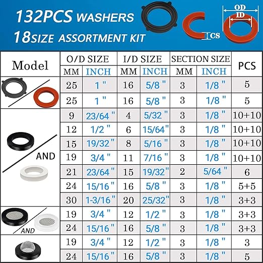 1000 Pcs 18 Size O Ring Kit+18 Size Rubber Washers Assortment Kit for Plumbing Faucet Water Pipe Garden Hose Washers Shower Heads Gasket Repair and Air or Gas Connections