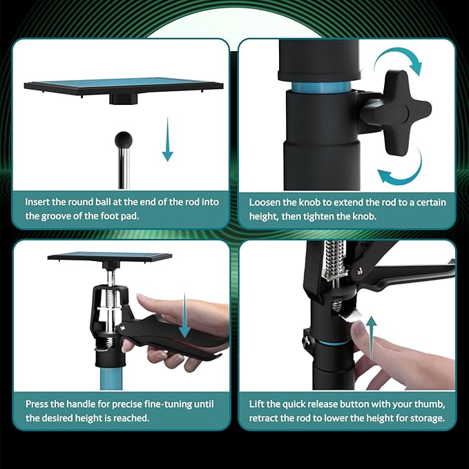 Adjustable Support Pole, Cabinet Jacks for Installing Cabinets, Telescoping Support Poles Range from 13.8'' to 24'' Third Hand Tool for Installation, 132 LB Capacity, 4 Packs