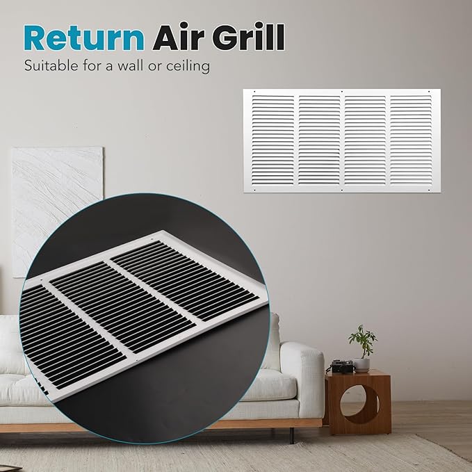 VOISEN Return Air Grille,Fits 24x12 Duct Opening,Steel Return Vent Cover, White Vent Cover Grill for Sidewall and Ceiling,HAVC Cold Air Return Vent Cover,Overall Size:25.8"W X 13.8"H