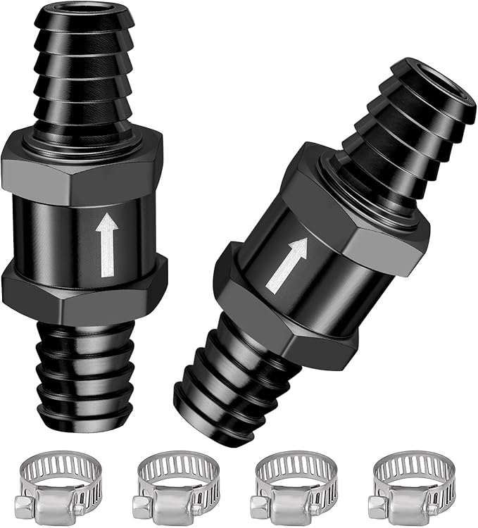 EVIL ENERGY 1/2" (12mm) Check Valve, 2 Pcs Aluminum One Way Fuel Check Valve for Gasoline, Diesel & Coolant with Universal Hose Clamps, Black