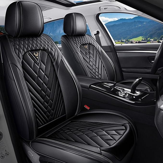 Car Seat Covers for Jaguar E-PACE 2018-2024,Breathable Nappa Leather Car Seat Protector,Front Seat Covers Automotive Seat Cushion with Airbag Compatible(Front Seats,Black)
