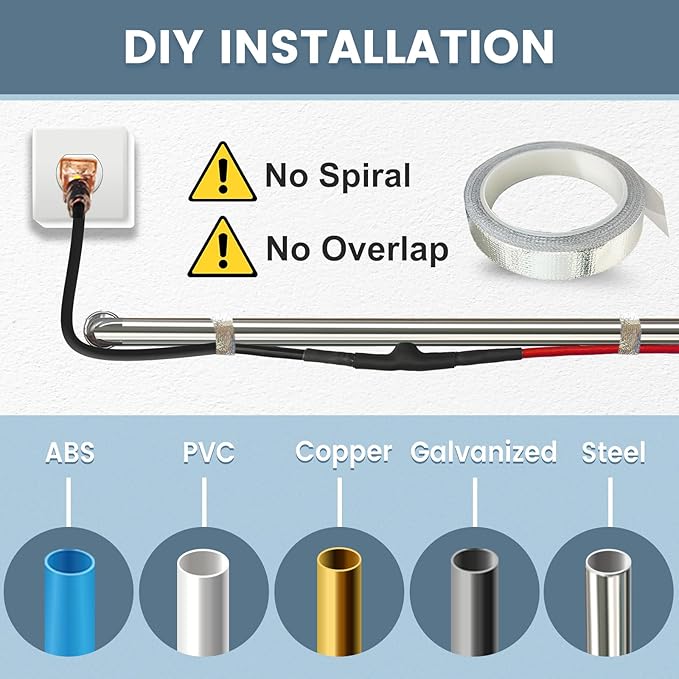 14 Feet Heating Tape for Pipe Freeze Protection with Build in Thermostat, 120 V Electric Pipe Protection from Freeze with Thermostat, 7 W/Ft, Heat Trace for Water Pipes