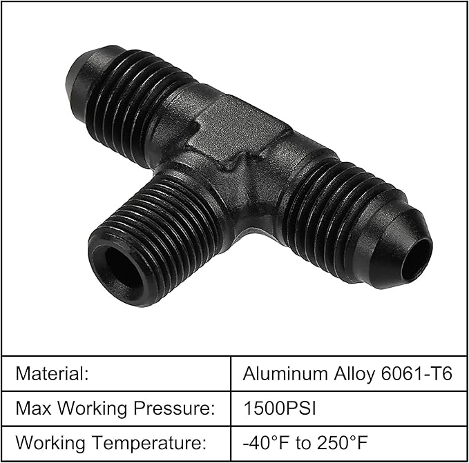 EVIL ENERGY 4AN Tee Male Flare to 1/8 NPT on Side Branch T Fitting Adapter Aluminum Black
