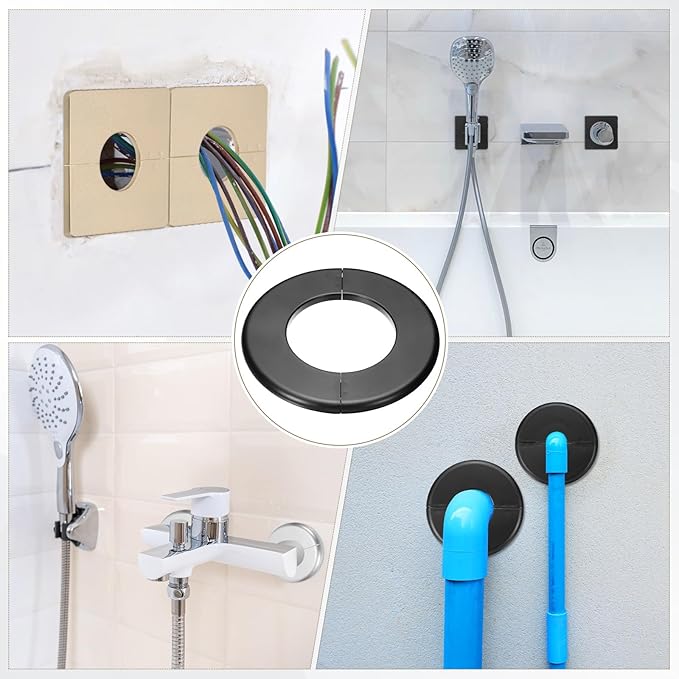 PATIKIL Wall Split Flange 140mm / 5.5" OD, 4 Pcs Round Escutcheon Plate Cover PPR Plumbing Cover Plates with Self-Adhesive Tape for 78mm / 3.1" Dia Water Pipe Faucet, Black