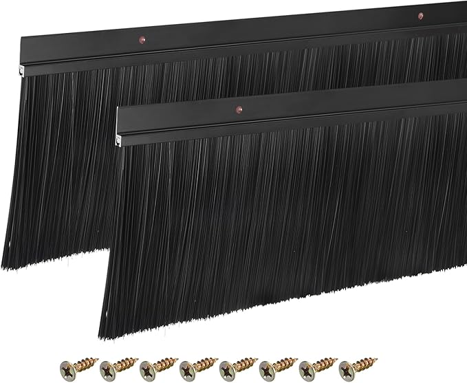 uxcell 2Pcs Door Brush Bottom Sweep H-Shape Aluminum Alloy Base with 4.7-inch PP Brush for Home, Industrial (47-inch L, Black)