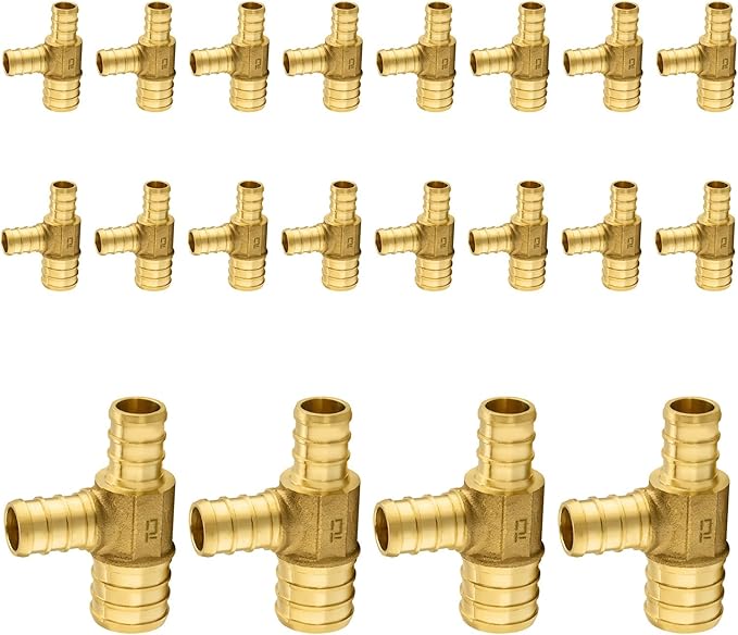 20-Pack PEX Fittings Niikappu 1"x3/4"x3/4" Pex Tee, Brass Crimp Pipe Fittings for PEX Pipes, ASTM F1807