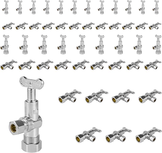 50-Pack Foskan 1/4 Turn Loose Key Angle Stop Valve,Compression Shut Off Valve 1/2" NOM (5/8" OD) x 3/8" OD,Chrome Plated Brass